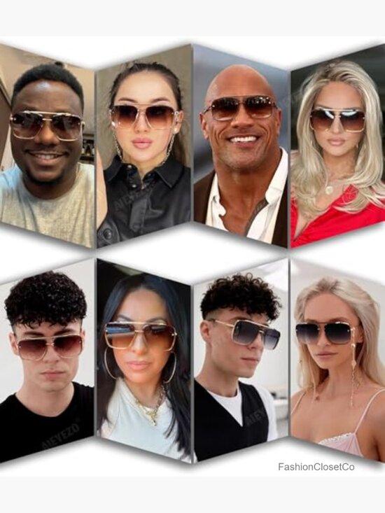 Oversized Square Metal Frame Aviator Sunglasses Gradient Shades Polarized UV